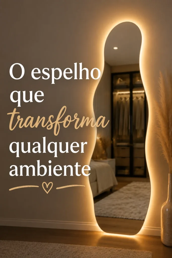 Espelho orgânico com LED instalado em quarto moderno trazendo iluminação elegante e sensação de amplitude