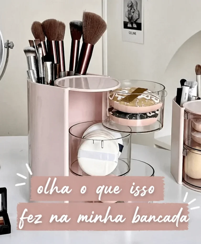 organizador multifuncional de maquiagem e joias com 3 andares e copo para pincéis